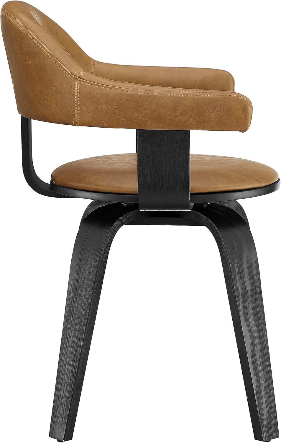 Art Leon Silla de escritorio sin ruedas, moderna silla giratoria de mediados de siglo, silla tapizada de piel sintética para oficina en casa con