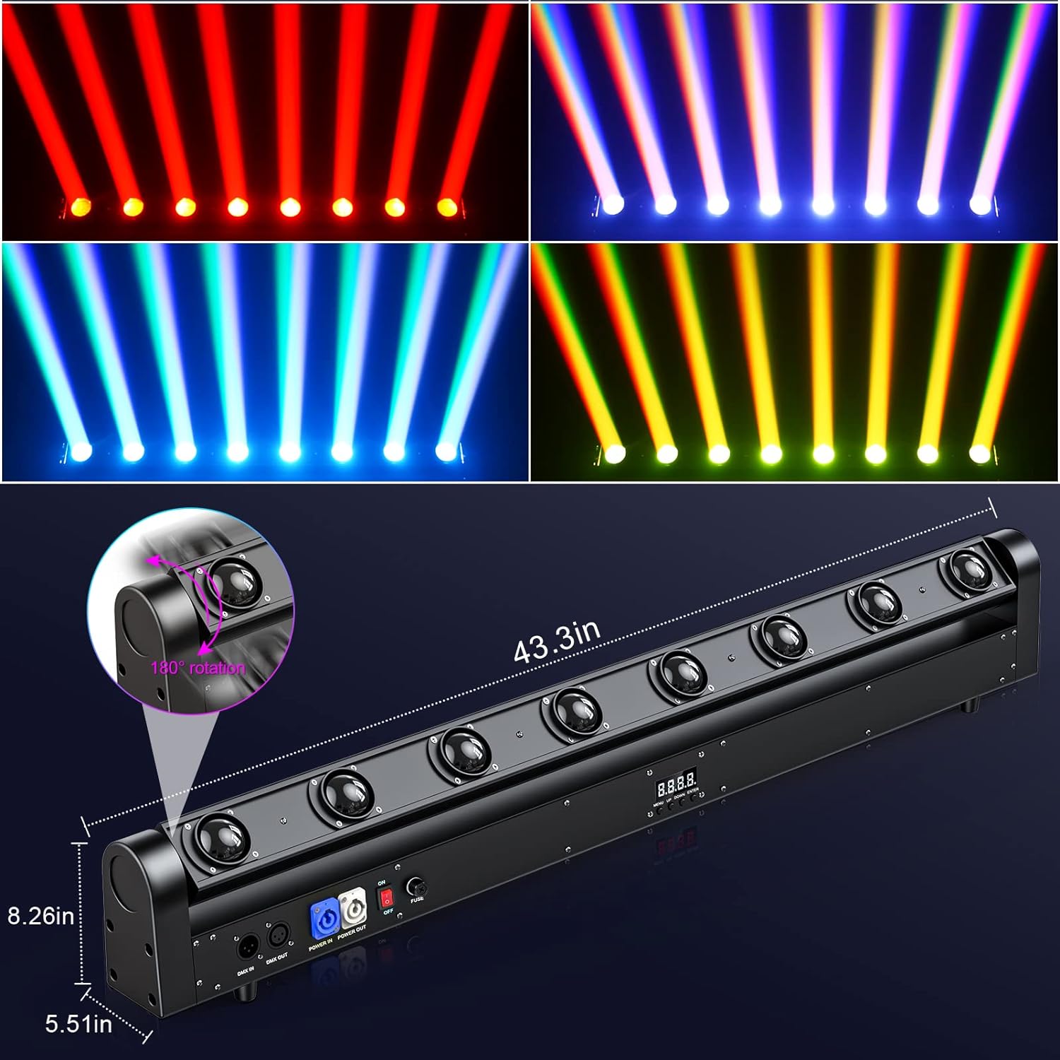 Barra de luz para DJ con cabezal móvil, 120 W, 8 LED Beam RGBW, luz de cabeza móvil, haz estroboscópico lavado 3 en 1 barra de luz de escenario