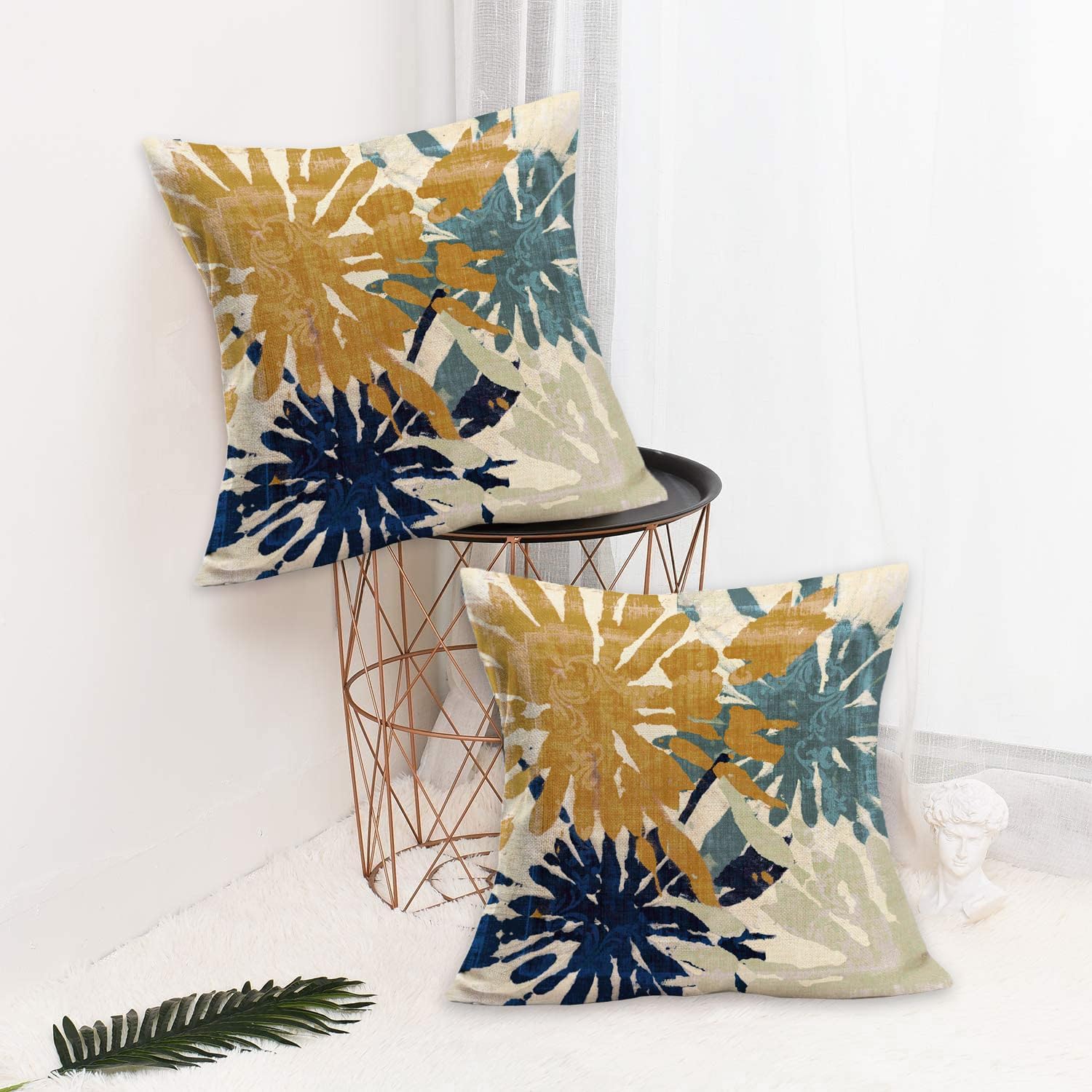 Juego de 2 fundas de almohada decorativas de color azul marino y dorado de 18 x 18 pulgadas, fundas de almohada abstractas verde azulado con