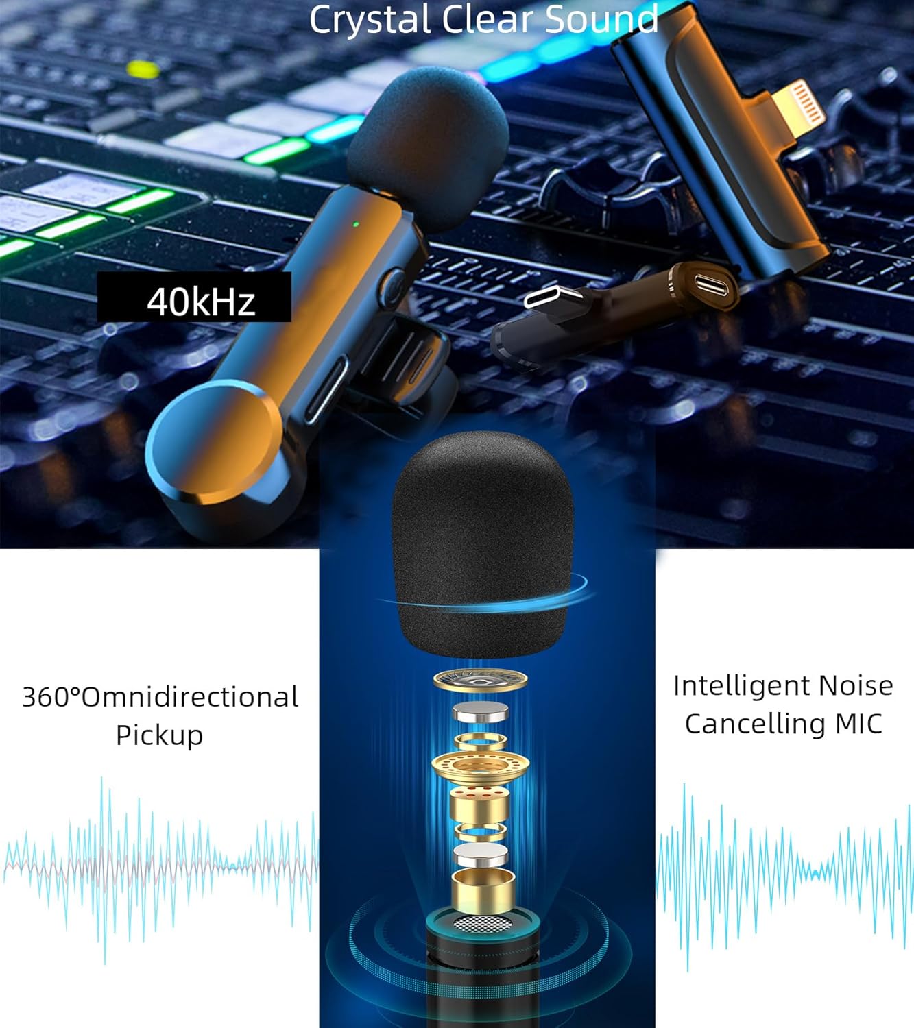 NPTCL Paquete de 2 micrófonos Lavalier USB C Wireless Lav Mic para teléfono Android, cancelación de ruido, mini micrófono de solapa tipo C para