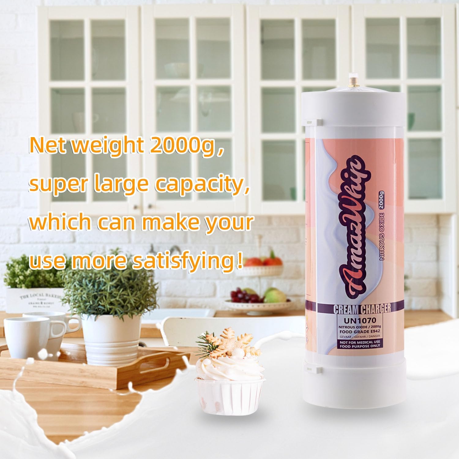 Cargador de crema batida de 3.3 L – Cargadores de crema batida N2O sabor original puro tanque de óxido nitroso de grado alimenticio (1 cilindro)