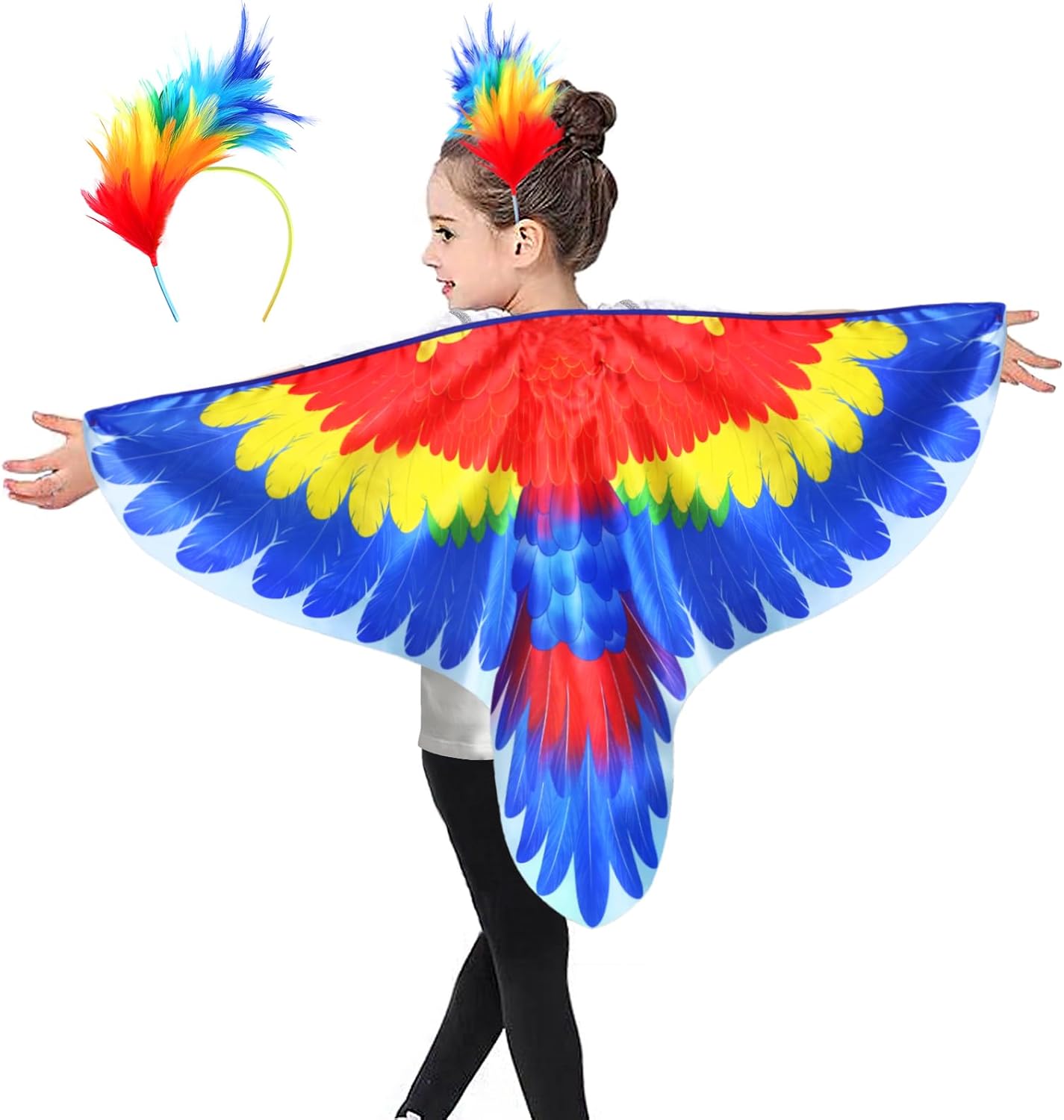 IROLEHOME Disfraz de pájaro, alas de loro, para niños con diademas de pájaro, capa de disfraz de águila para niños y niñas, regalos de fiesta de