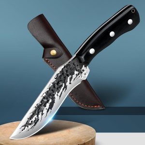 Cuchillo de hoja fija con funda, cuchillos de caza de hoja fija Forge, mango de madera antideslizante. Agujero para cordón, cuchillos para hombres, Cuchillo de hoja fija con funda, cuchillos de caza de hoja fija Forge, mango de madera antideslizante. Agujero para cordón, cuchillos para hombres,