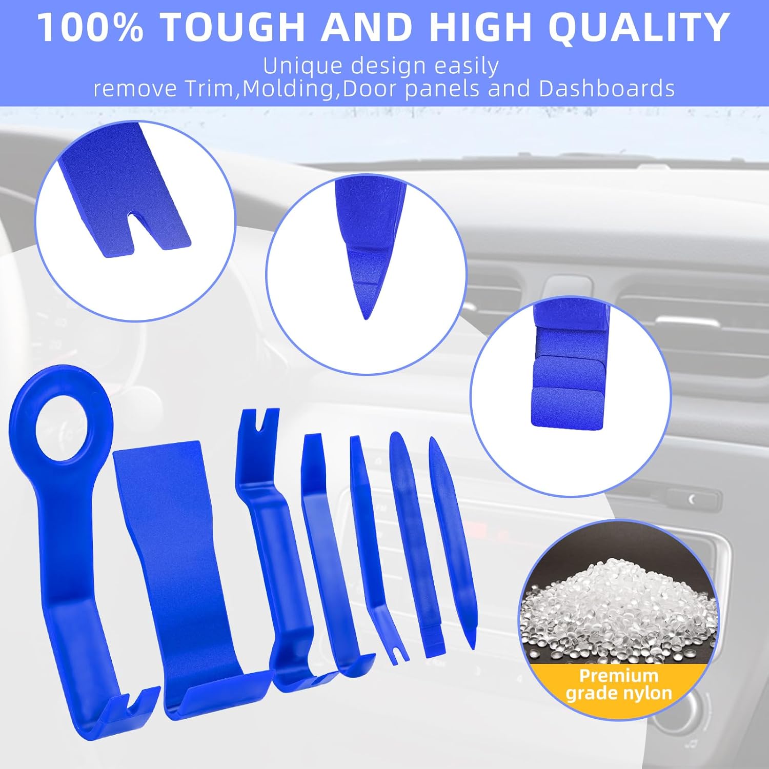 AUTODECO Kit de herramientas de extracción de molduras de automóvil, 9 piezas, herramienta de extracción de sujetadores, color azul