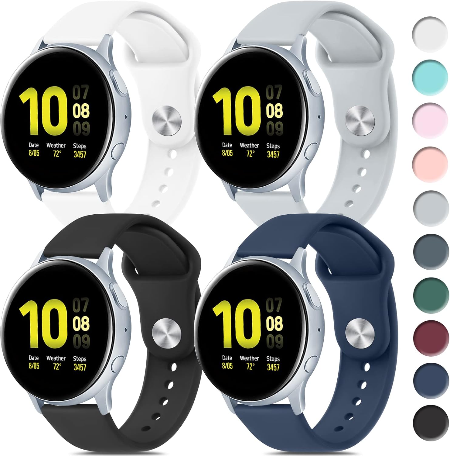 Correas para Samsung Galaxy Watch Active 2 Band 1.575 in 1.732 in, mujeres y hombres, Galaxy Watch 4  4 Classic, Galaxy Watch 5  5 Pro, 4 correas