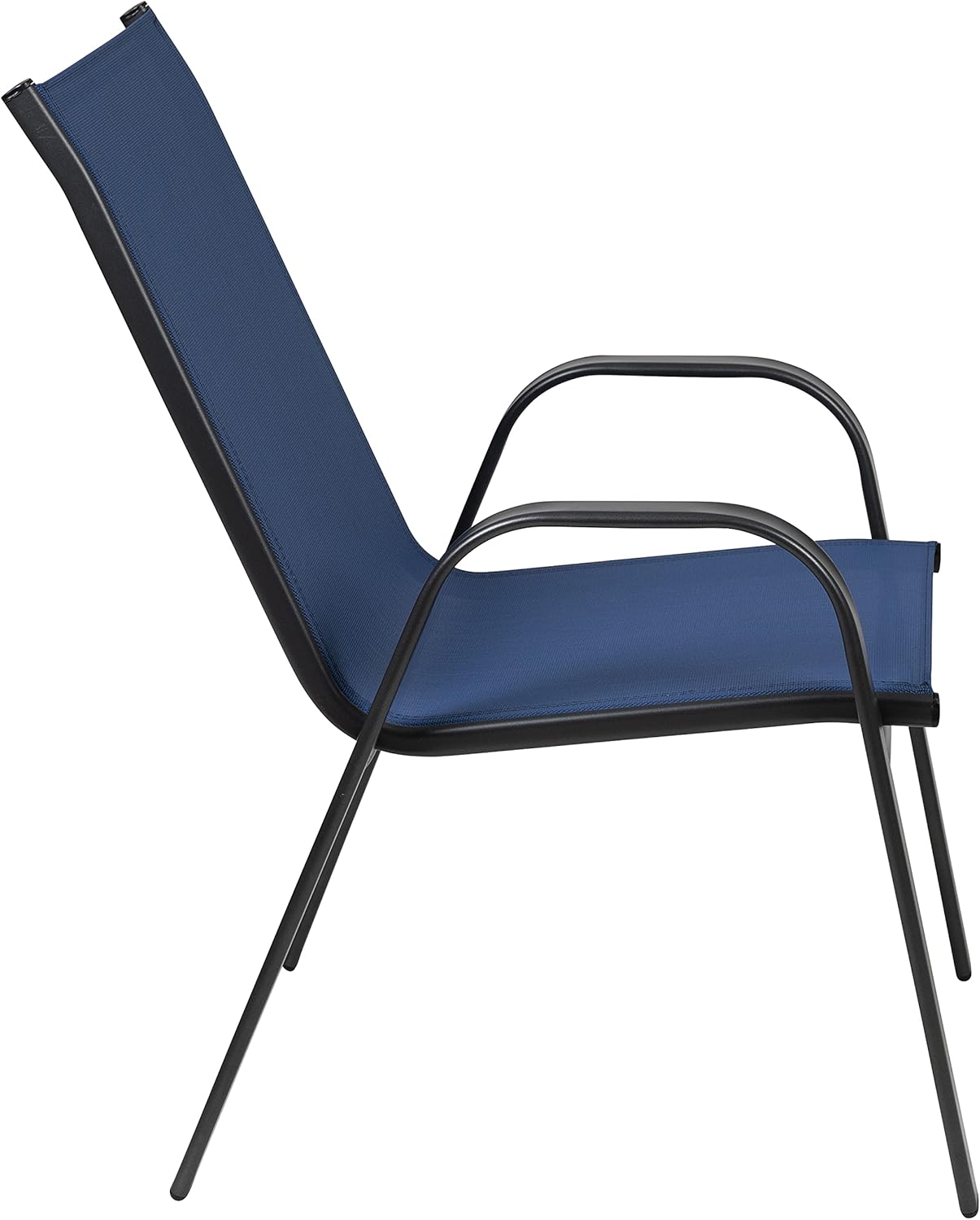 Merrick Lane Juego de 4 sillas de patio de la serie Manado, material Flex Comfort color azul marino, marco de metal con recubrimiento en polvo,