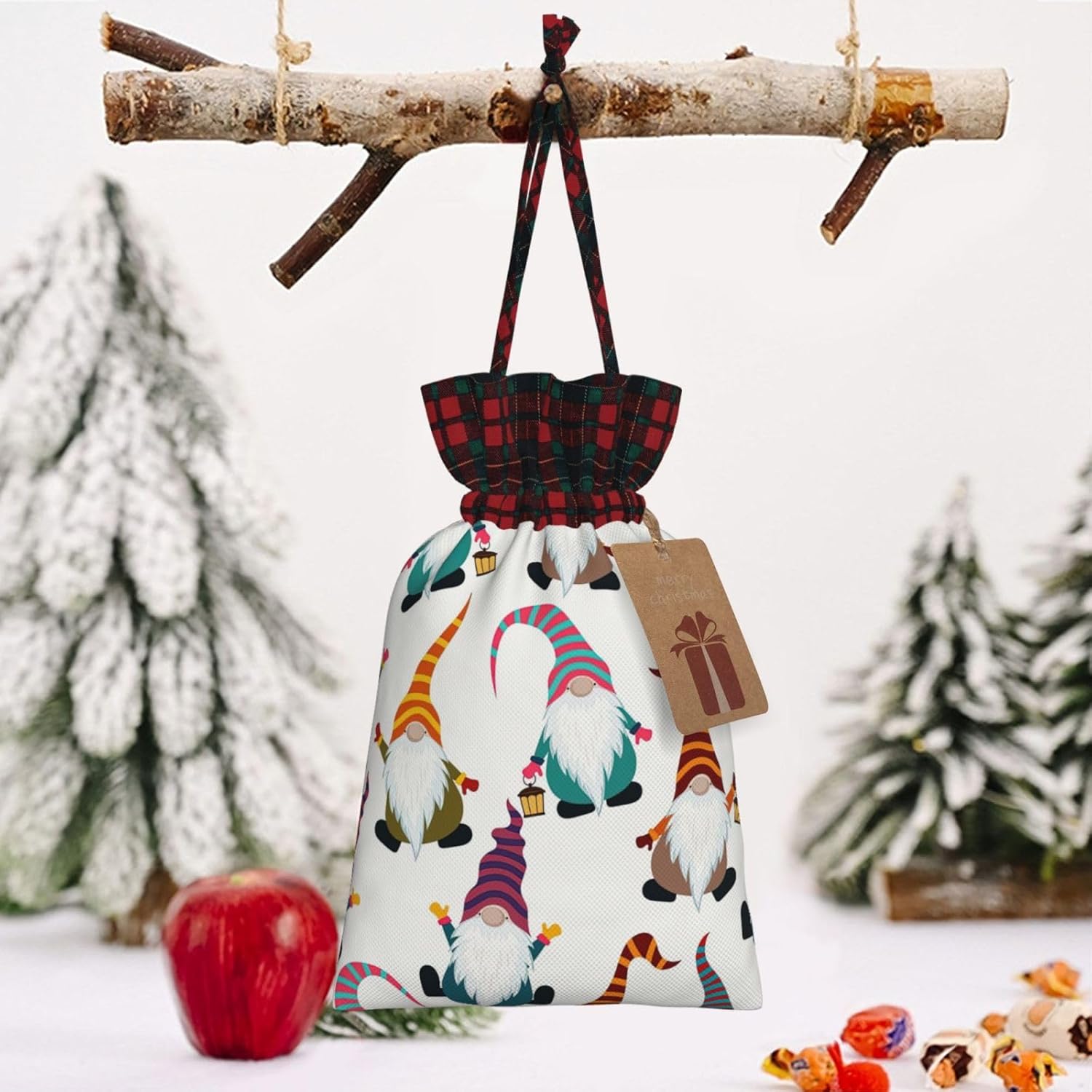 Bolsas de regalo de Navidad con cordón de gnomos divertidos, para mujeres y hombres, suministros de Navidad, 2 tamaños