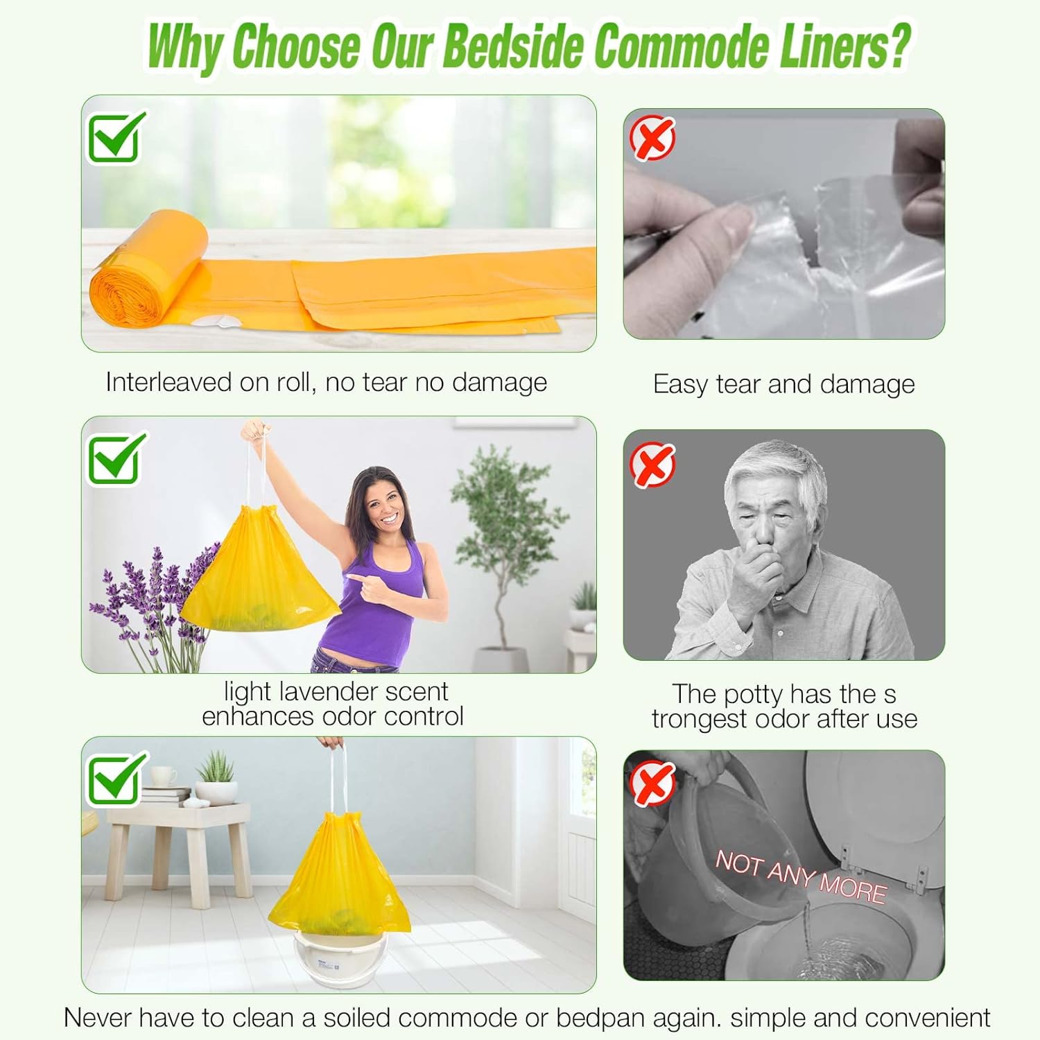 Bolsas de basura desechables con aroma a lavanda para cama de noche, 120 unidades, para adultos, ajuste universal