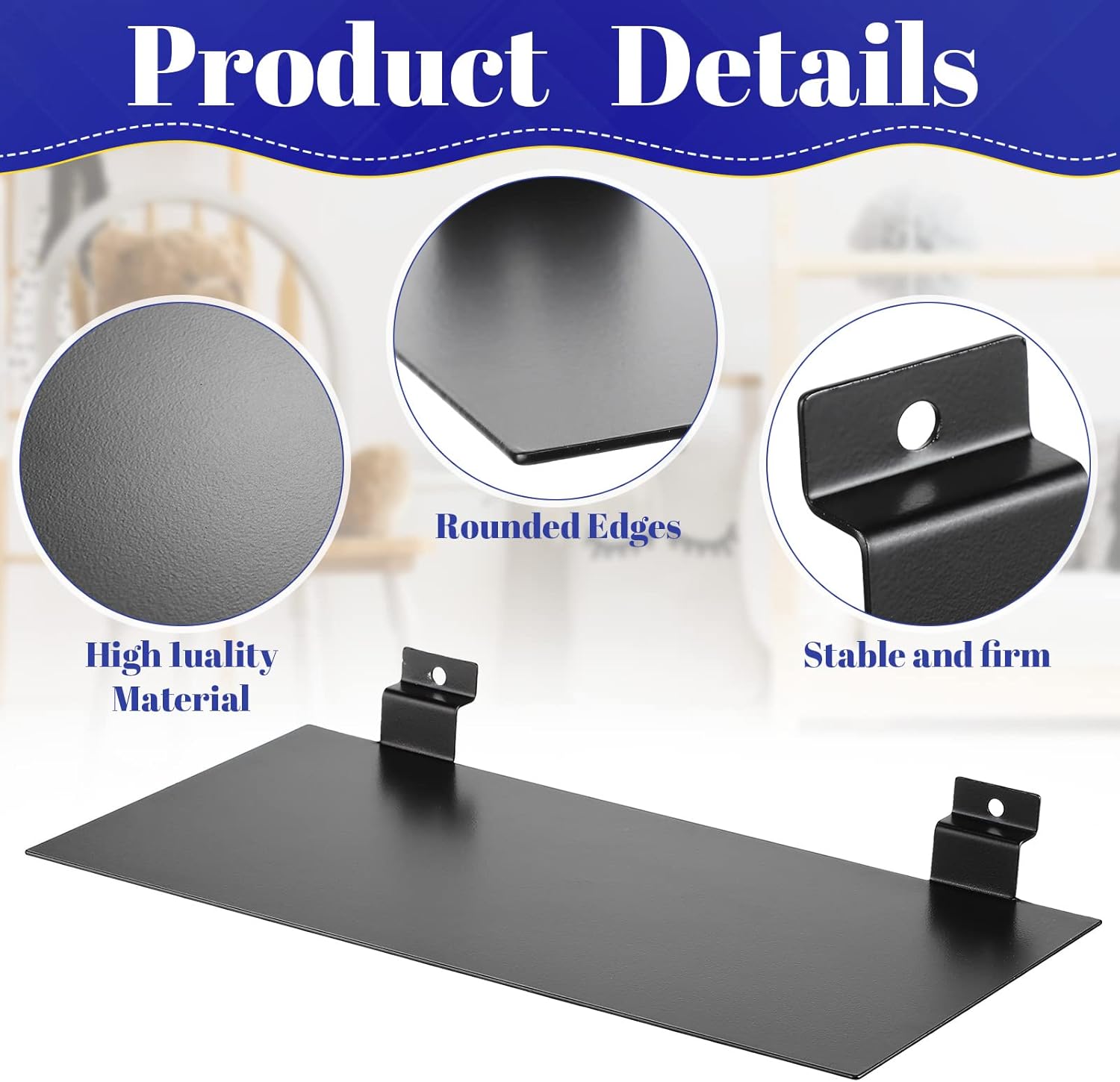 LEIFIDE Estantes de metal de 12 x 6 pulgadas, estantes de exhibición planos para colgar en pared de listones, dormitorio, oficina, hogar, sala de