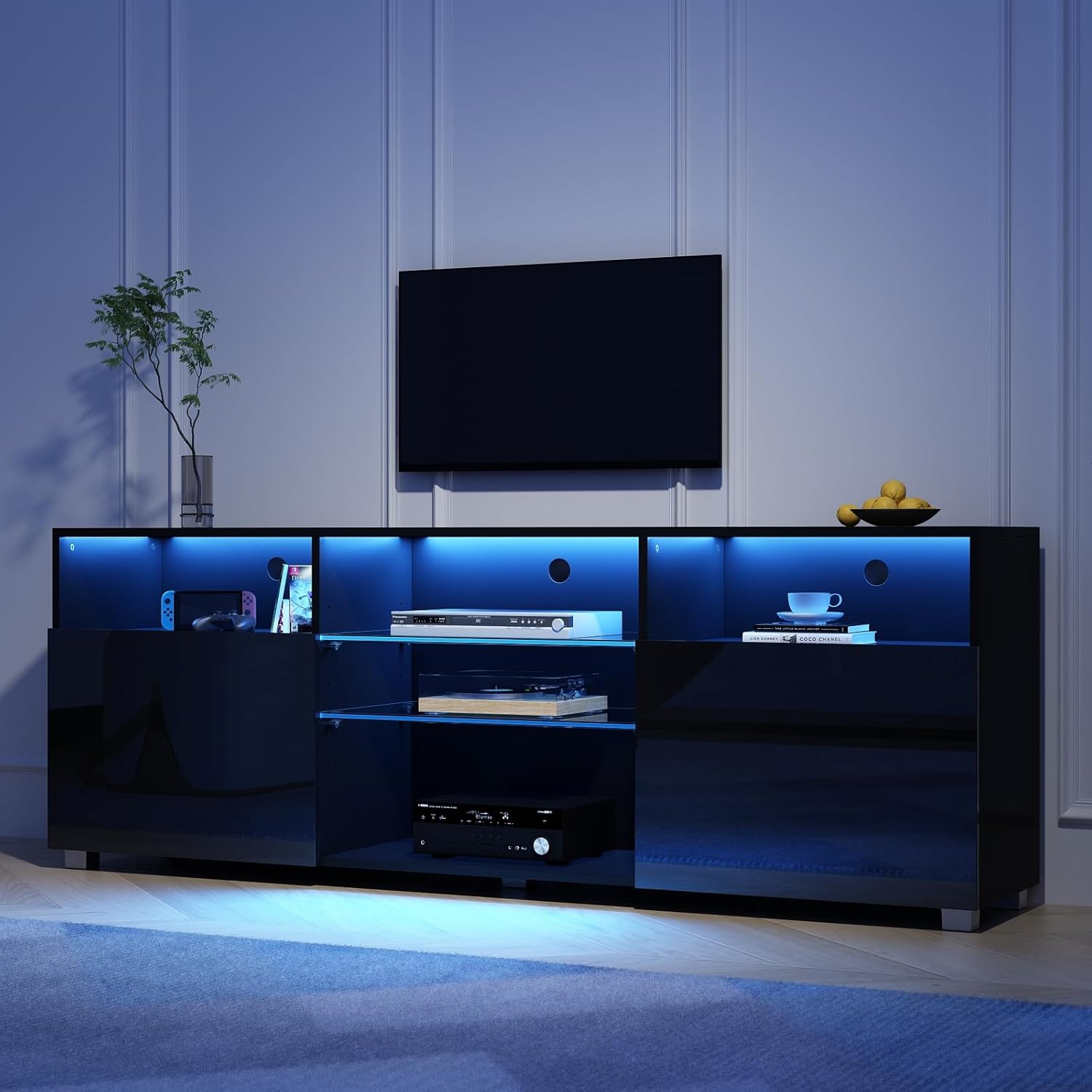 St.Mandyu Soporte de TV LED para TV de 6575 pulgadas, moderno centro de mesa de televisión con cajón y luces LED, centro de entretenimiento de alto