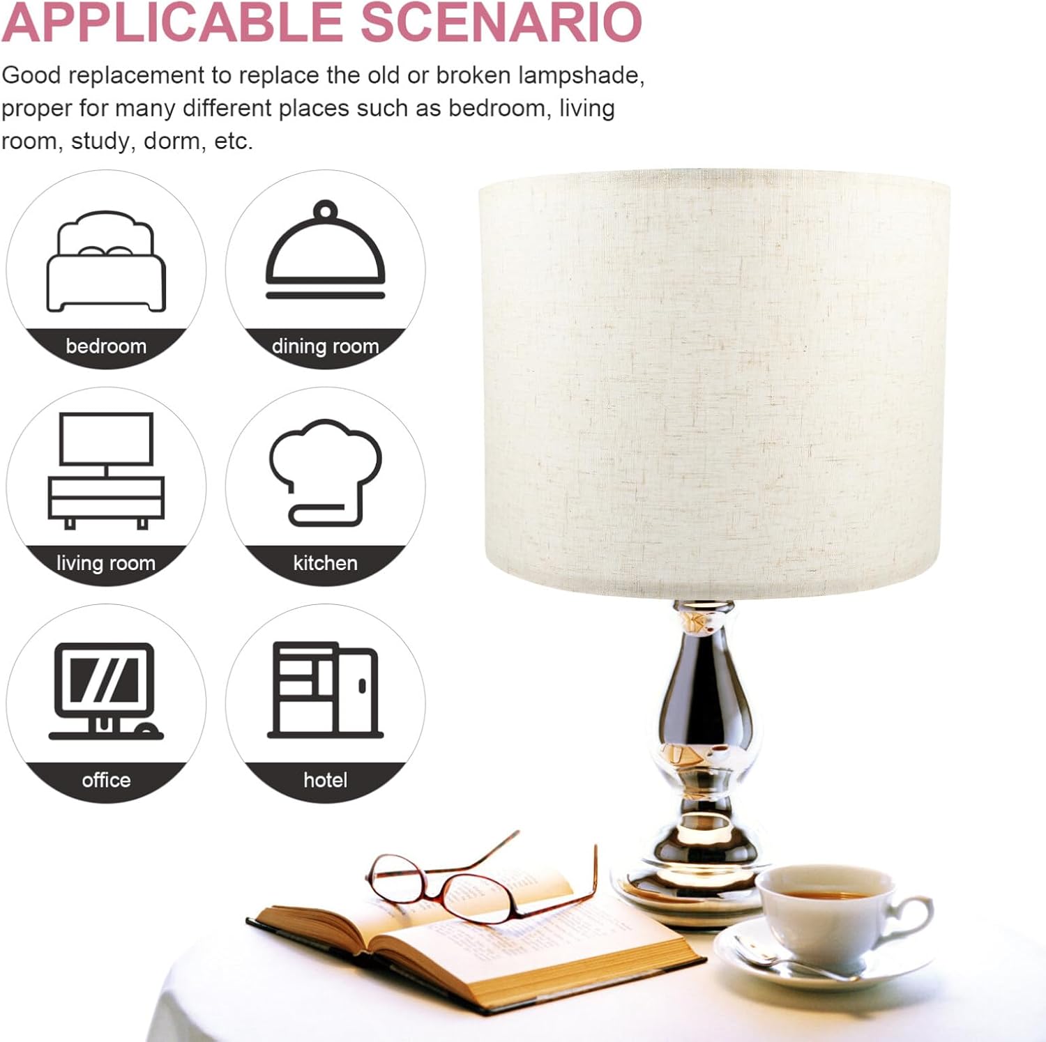 Didiseaon Pantalla de lino para lámpara de tambor mediano, pantalla colgante, pantalla de pared, pantalla desmontable, reemplazo para lámpara de pie