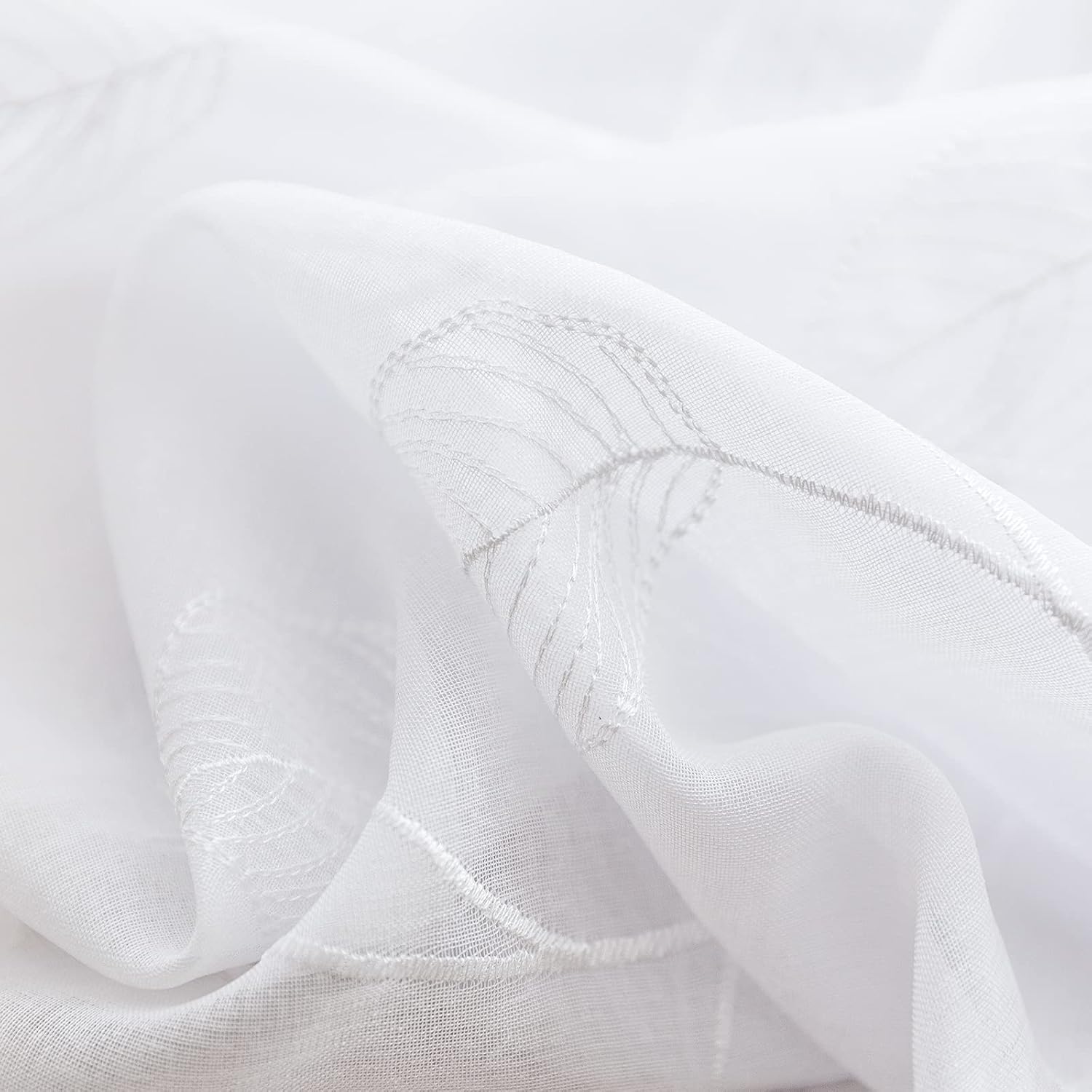 Lazzzy  Cortinas traslúcidas con hojas bordadas (2 piezas)