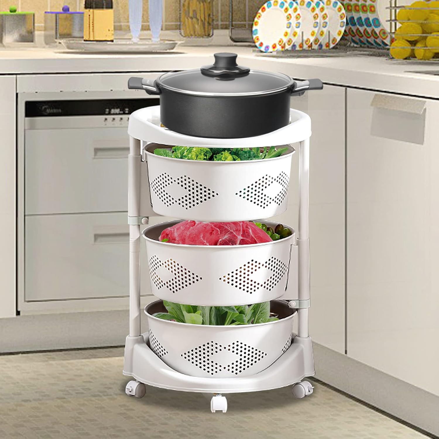 Estantes de almacenamiento giratorios de 3 niveles, estante de almacenamiento de frutas y verduras para cocina, organizador de almacenamiento de