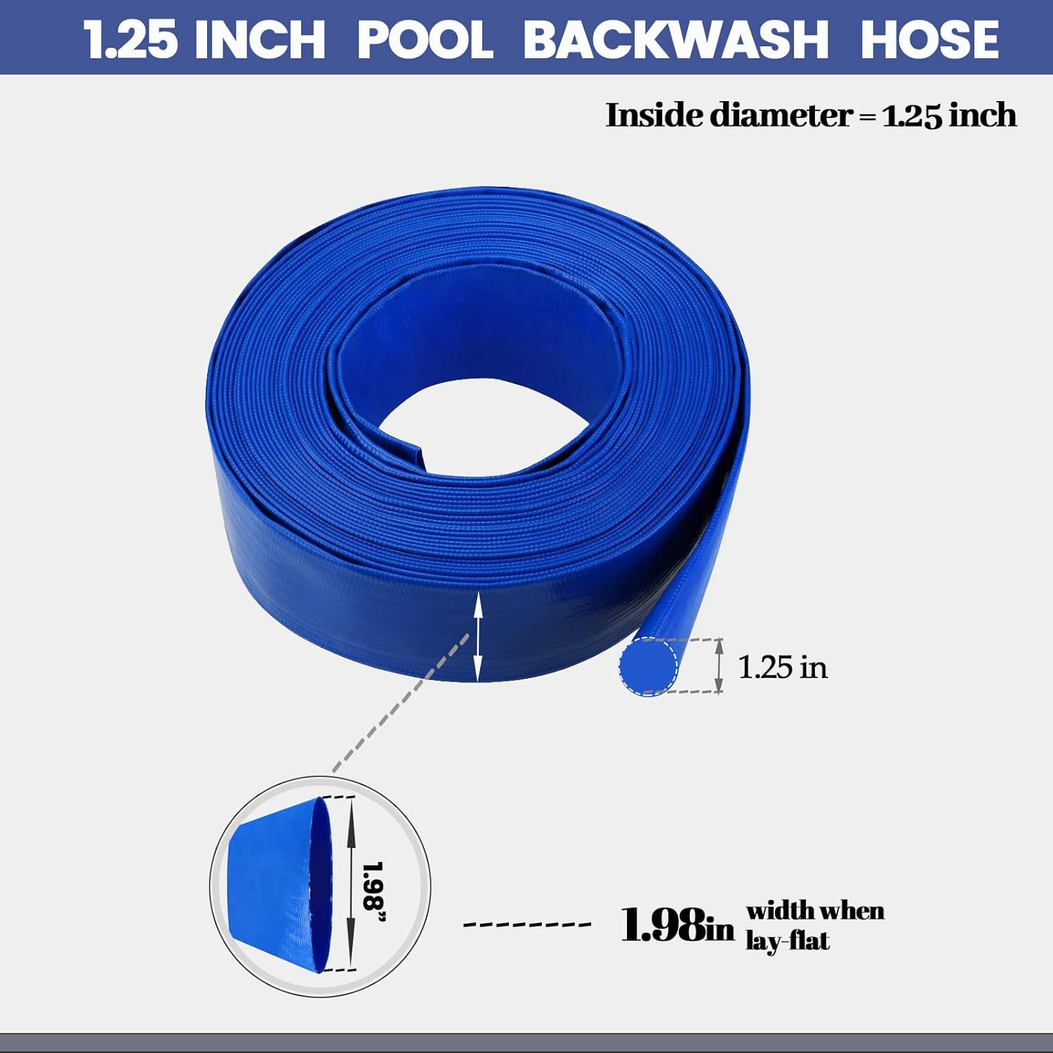 Eastrans Manguera de retrolavado de PVC azul de 1-14 x 100 pies para piscinas, manguera de descarga resistente, manguera de drenaje reforzada para