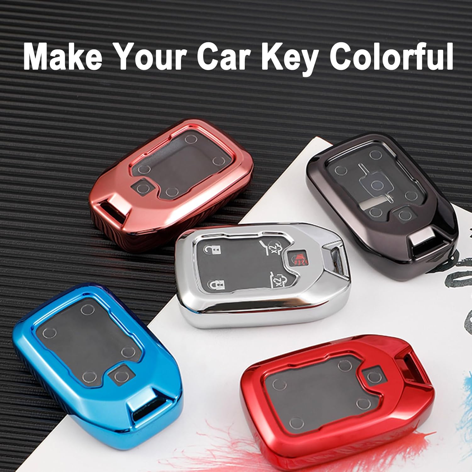 Funda para llavero GMC, carcasa de TPU suave con llavero de cuero para GMC Sierra Terrain Acadia Yukon accesorios, azul