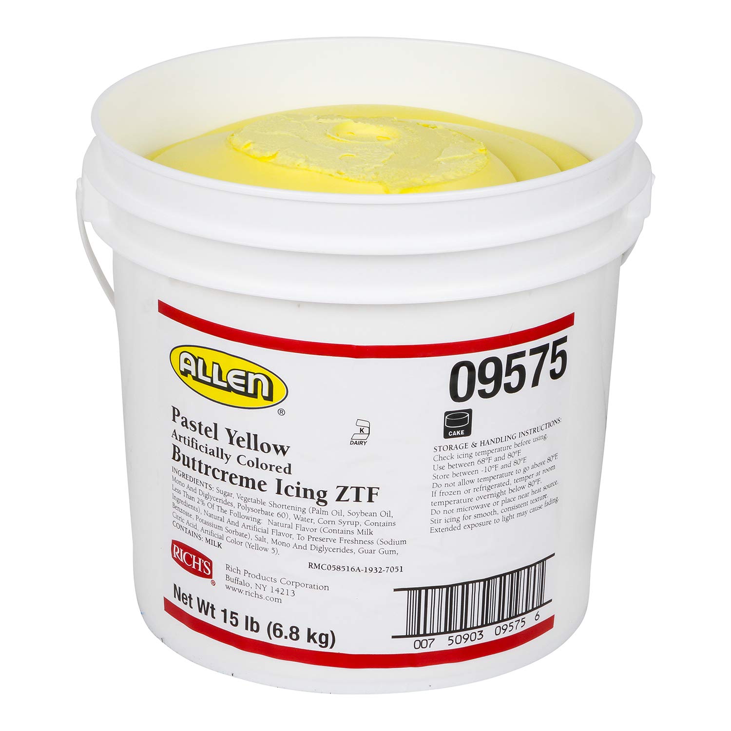 Rich’s JW Allen Glaseado de Buttrcreme prebatido ZTF, amarillo pastel, 15 libras
