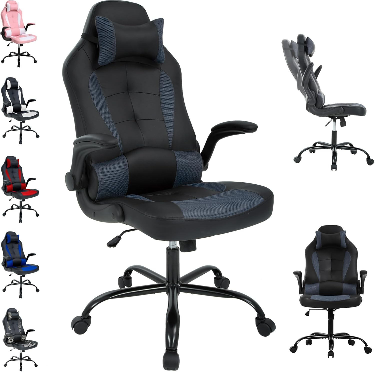 Silla de juegos barata para computadora, silla ergonómica de videojuegos de piel sintética, respaldo alto, silla giratoria de escritorio de oficina