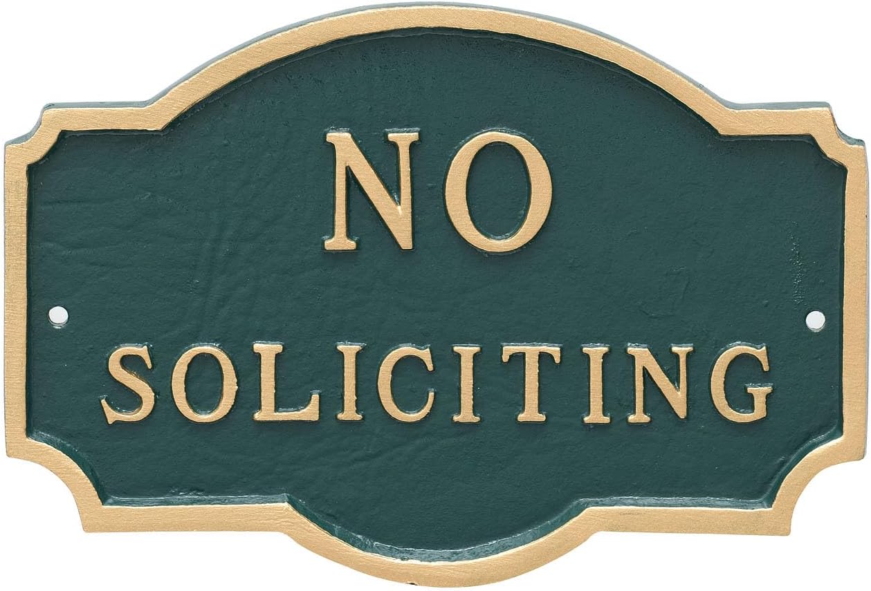 Placa de metal fundido con texto en inglés “No Soliciting Montague” – Placa de exhibición de pared o césped – Señal de advertencia – Placa de