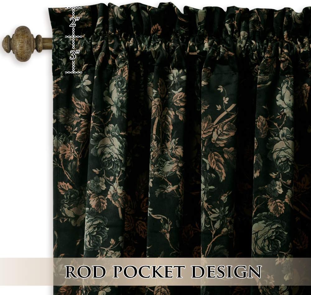 StangH Cortinas de terciopelo negro para sala de estar  Elegante decoración del hogar, cortinas de terciopelo grueso y pesado con patrón floral