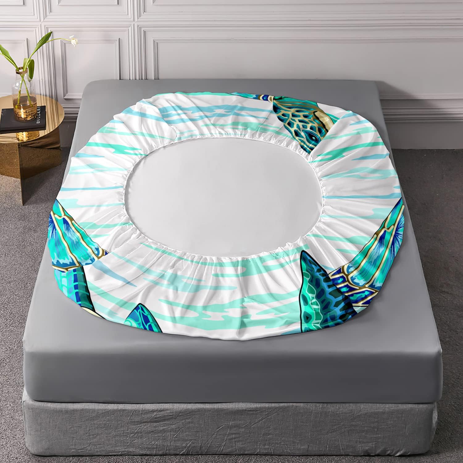 CVHOUSE Juego de sábanas bajeras de tortuga marina, tamaño matrimonial, juego de ropa de cama de tortuga para niños y niñas, 1 sábana encimera y 1
