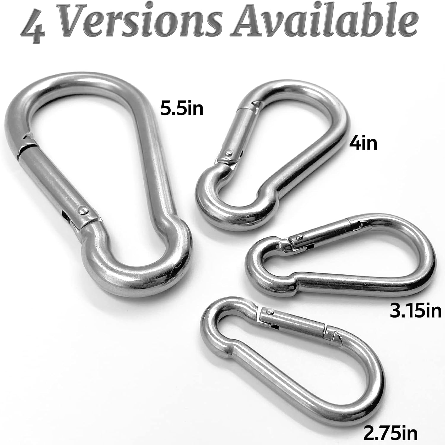 Mosquetón de acero inoxidable resistente con resorte de resorte, clip de mosquetón de acero inoxidable 304 de alta calidad para colgar, gimnasio,
