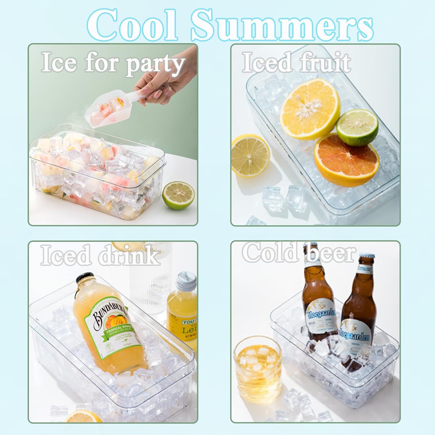 DAYHAP Bandeja para cubitos de hielo con tapa, bandejas de hielo para congelador, molde para máquina de hielo con recipiente, 60 bandejas de hielo