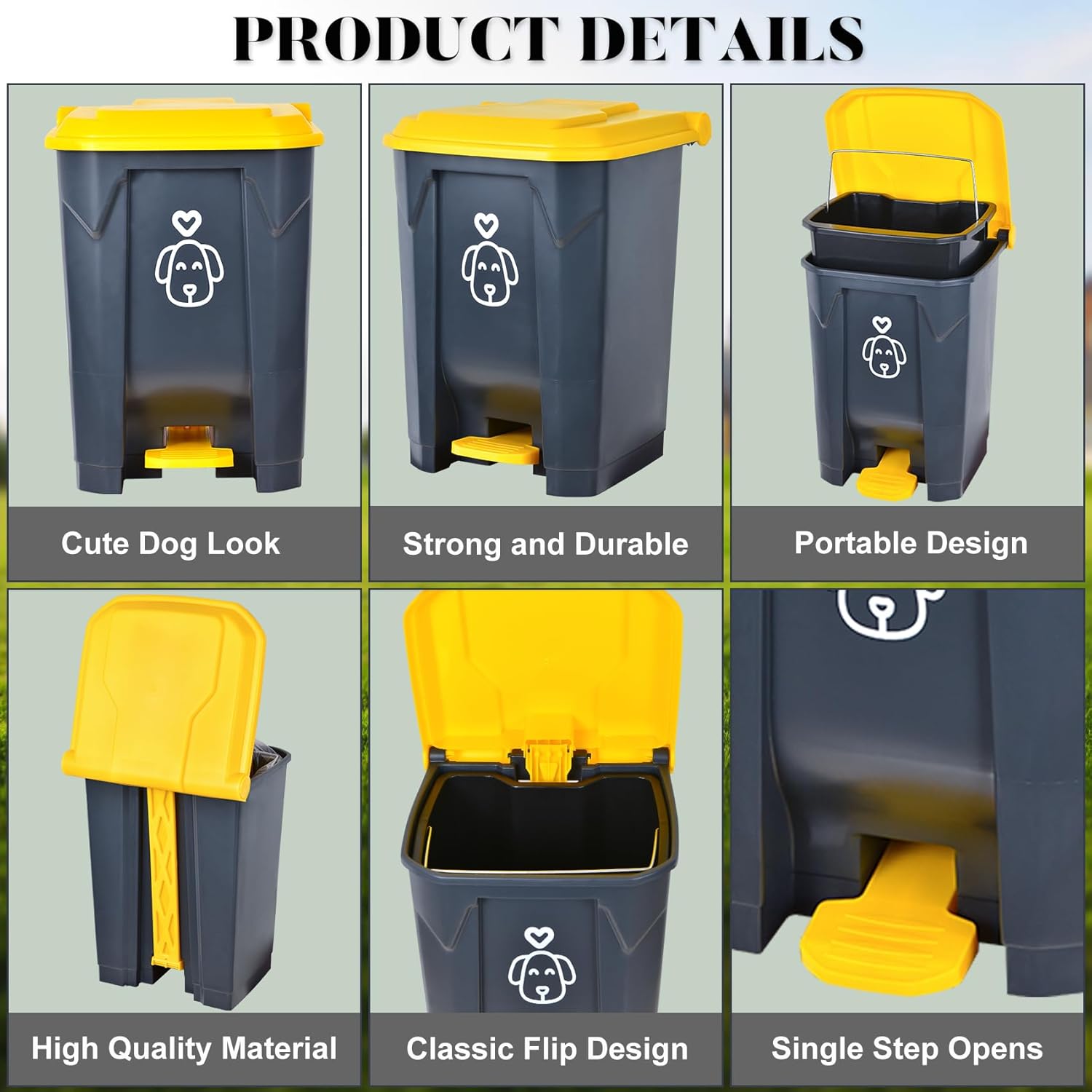 Outdoors – Cubo de basura para excrementos de perro con tapa y 290 bolsas de basura biodegradables, lindo bote de basura para patio, hogar, jardín,
