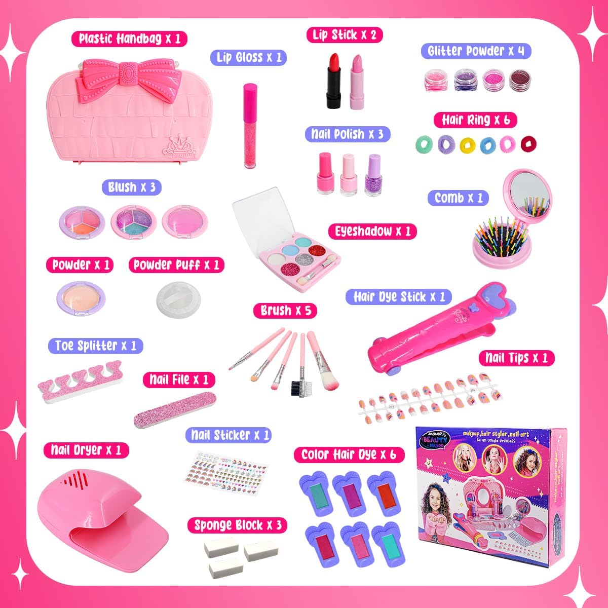Kids Makeup Set Toys Gift, Washable Make Up Kits and Nail Polish Set Hair Dye Stick for Girls , Perfect Kids Christmas Birthday Gifts for Girl Ages