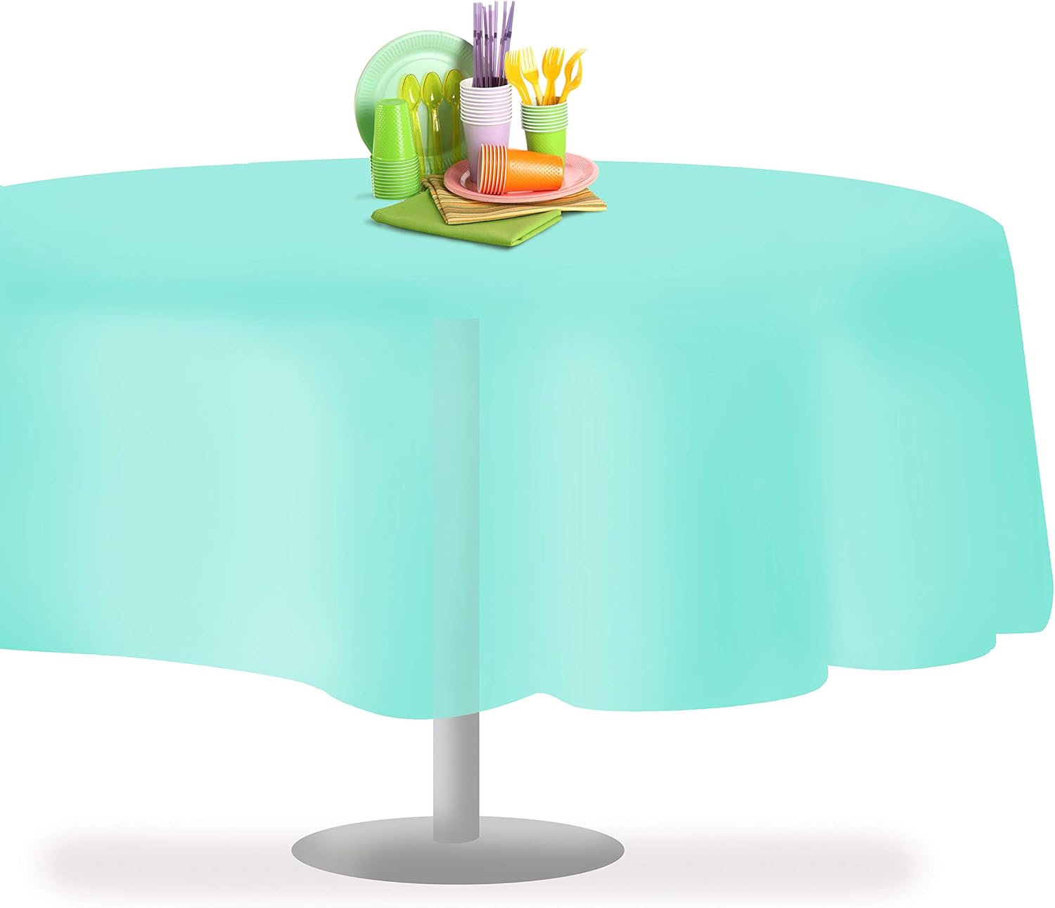 Grandipity – Paquete de 6 manteles de plástico desechables de calidad prémium para fiestas, manteles de 84 pulgadas para mesa redonda, color