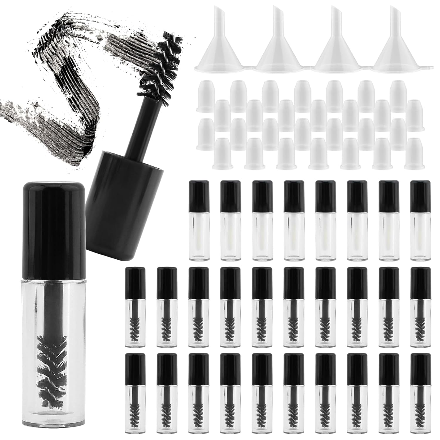 28 tubos de rímel vacíos con varita para pestañas, insertos de goma y embudos, contenedor vacío de rímel de tamaño pequeño para aceite de ricino
