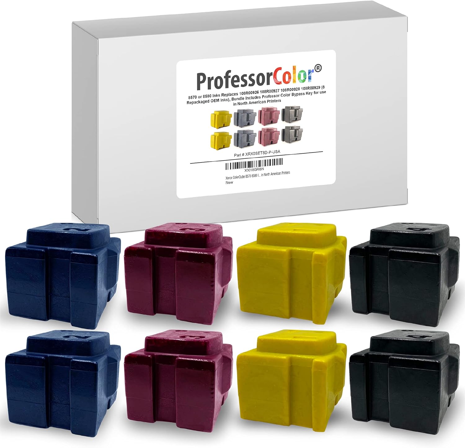 ColorQube 8570 o ColorQube 8580 Tinta reemplaza a 108R00926 108R00927 108R00928 108R00929 (8 tintas OEM reempaquetadas), el paquete incluye llave de
