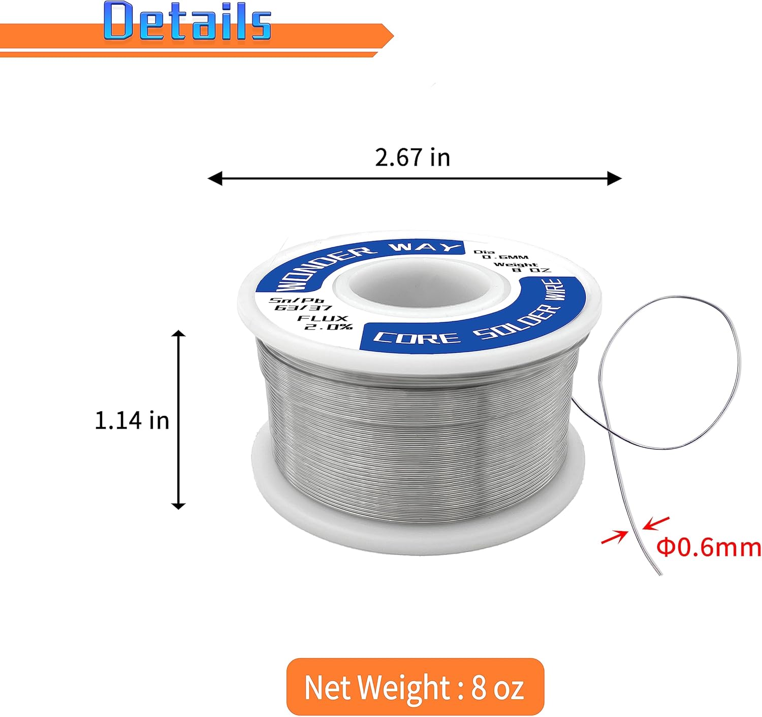 Sn63Pb37 Soldadura de plomo de estaño con núcleo de colofonia 361.4 F Punto de fusión No-limpio (0.024 in 8oz)