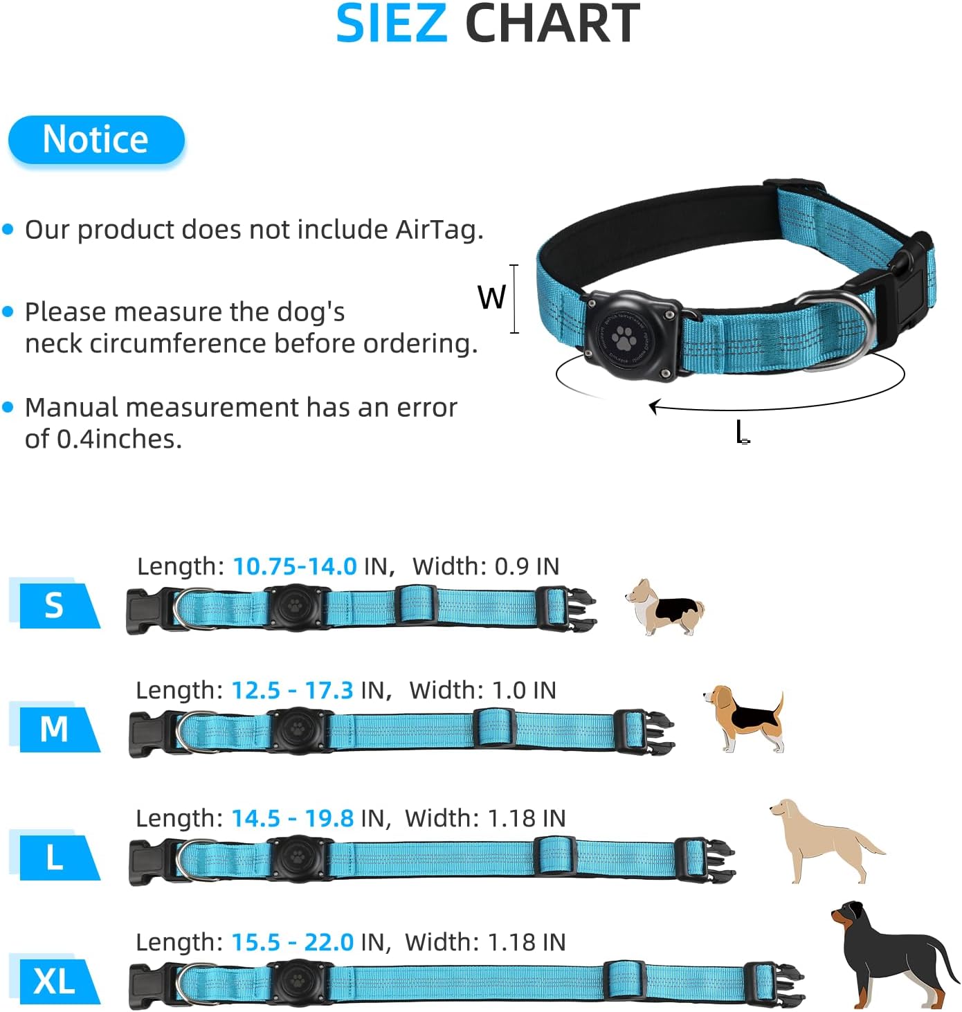 AirTag – Collar de perro, resistente al agua IP68, soporte para collar de perro, reflectante, ultra duradero, cómodo acolchado, collares de perro
