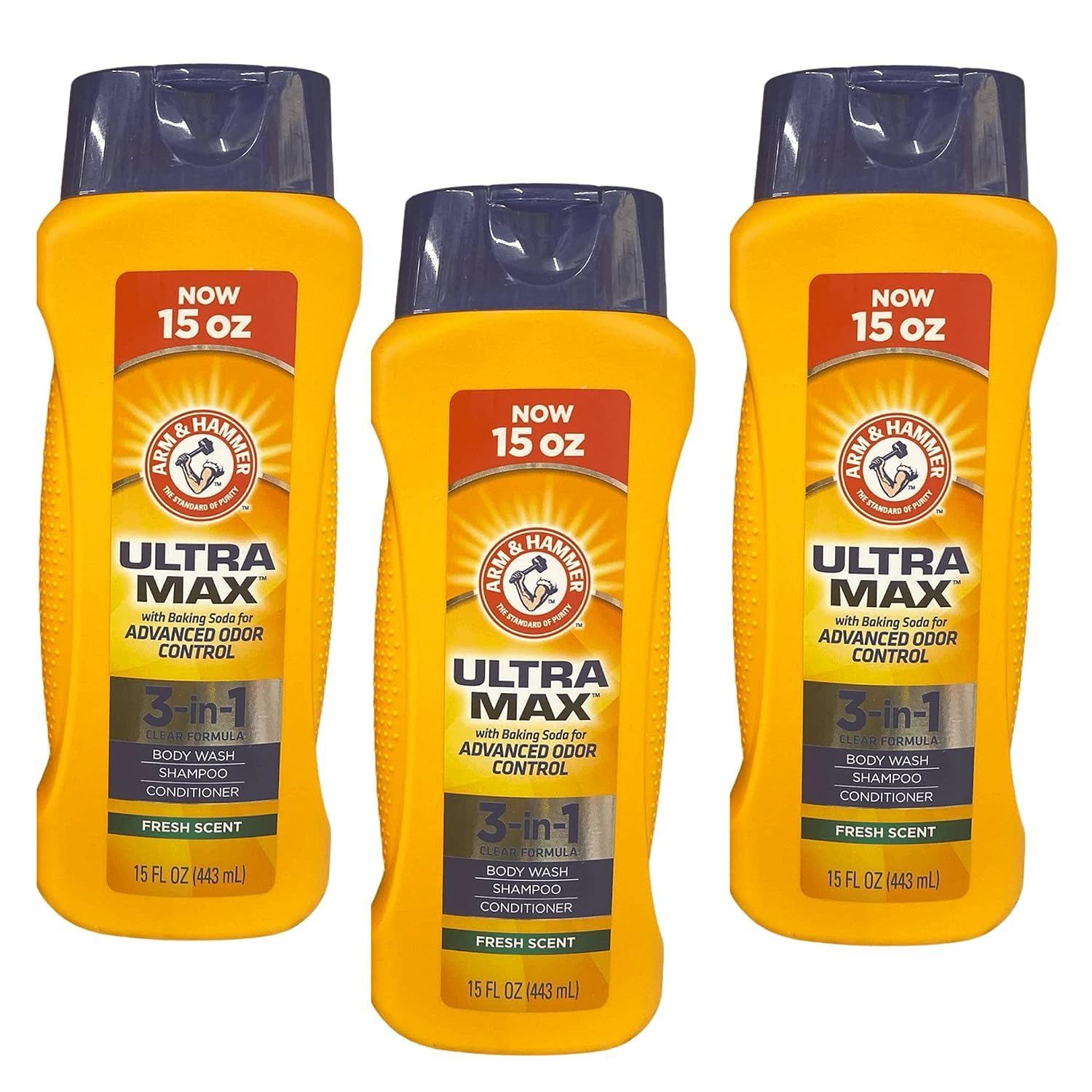 Arm & Hammer Gel de baño para hombre, champú y acondicionador, control avanzado de olores, Liquid Citrus Fresh, 15 onzas líquidas (paquete de 3)