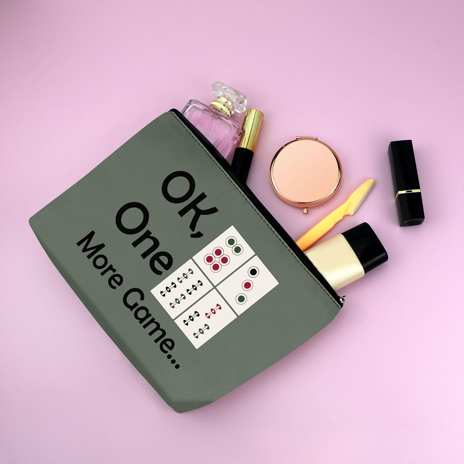 Mxrymvu Mahjong – Bolsa de maquillaje para niñas, regalo para amantes de Mahjong, bolsa de cosméticos, regalos de jubilación para ella, Gris