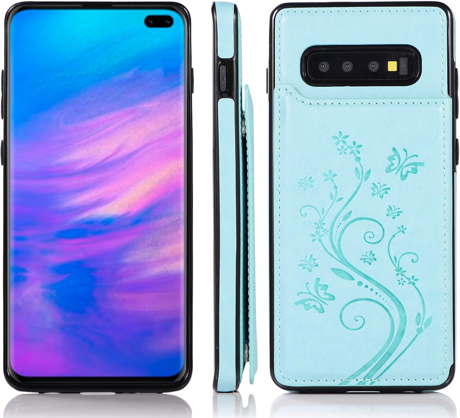 Funda de teléfono para Samsung Galaxy S10 Plus con protector de pantalla de vidrio templado y tarjetero con soporte para tarjetero, accesorios de