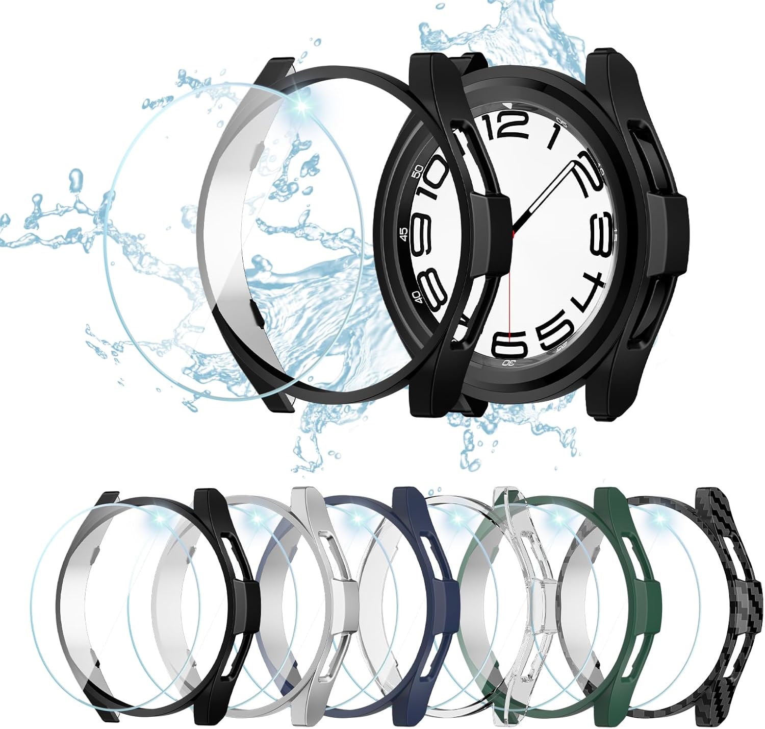 Haojavo Paquete de 6+8 fundas protectoras de pantalla para Samsung Galaxy Watch 6 Classic de 1.772 pulgadas, paquete de 6 cubiertas de policarbonato