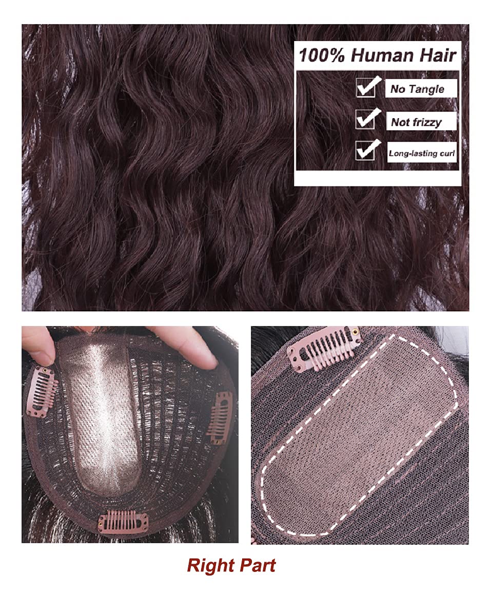 Tope de cabello humano rizado natural para mujer, extensiones de pelo con clip, 5.1 x 5.5 in, parte superior de cabello plateado, parte derecha para