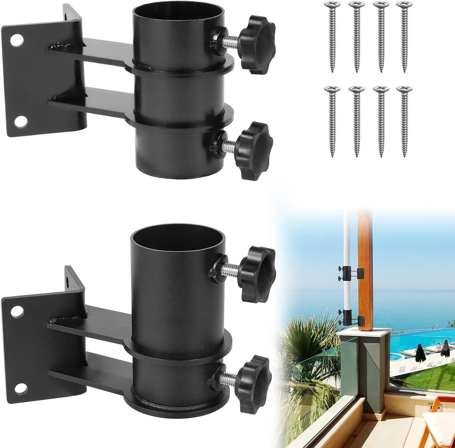 Abrazadera de sombrilla resistente para montaje en esquina, 2 piezas, soporte de sombrilla de patio, soporte ajustable para sombrilla de terraza,