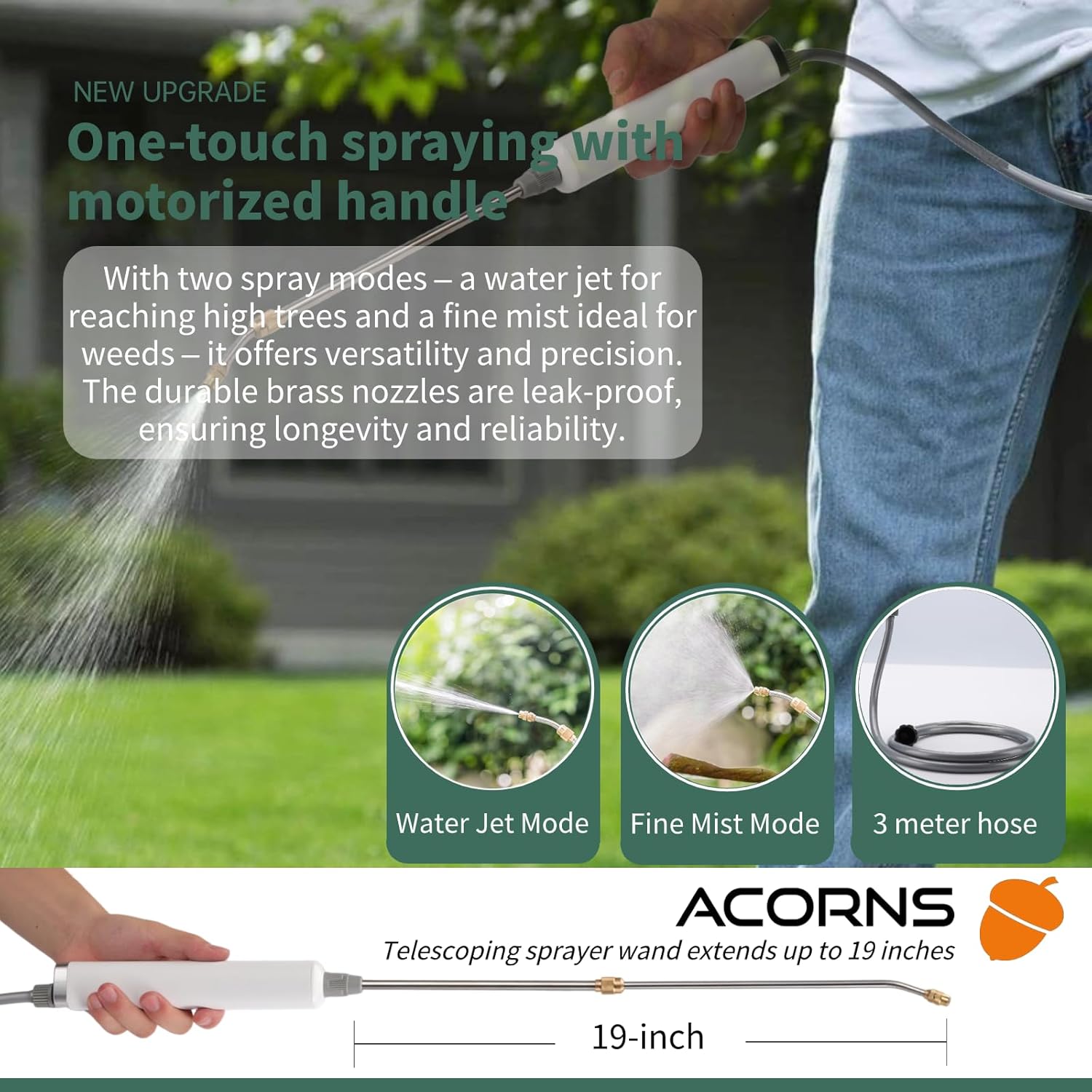 ACORNS Varita pulverizadora alimentada por batería, varita pulverizadora eléctrica mejorada con varita de pulverización retráctil y manguera de 10
