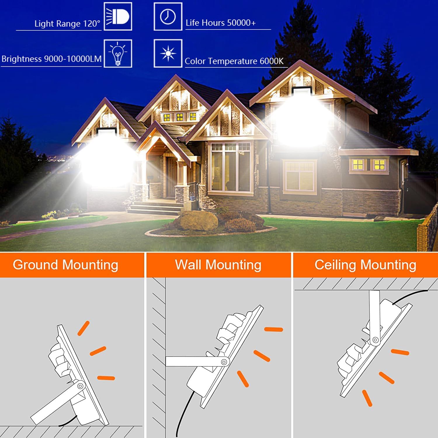 LED Flood Lights Outdoor, with Plug Flood Lights Outdoor, IP66 Waterproof, 6000K LED Outdoor Flood Light LED Flood Light Yard, Garden, Fishing