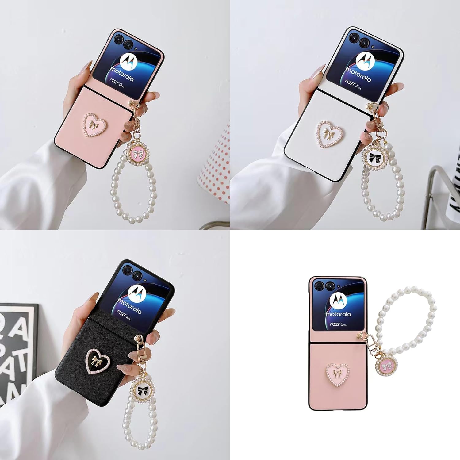 Funda para Motorola Razr Plus 2023 con cadena para mujer, funda protectora de piel sintética a prueba de golpes, bonita funda de teléfono para Moto