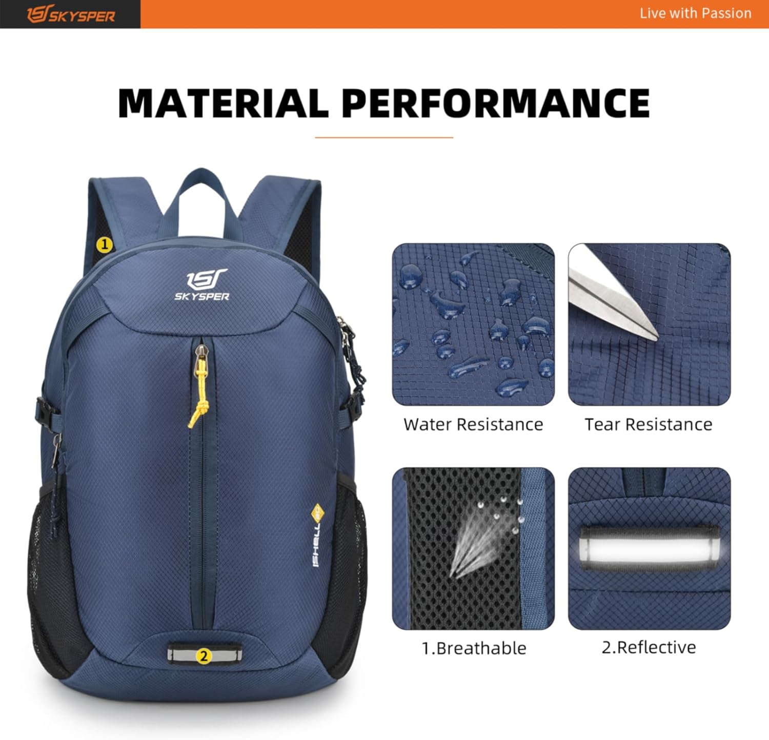 SKYSPER Mochila de senderismo plegable de 20 litros, mochila de viaje pequeña, ligera, plegable, para hombres y mujeres, mochilas de viaje, Azul