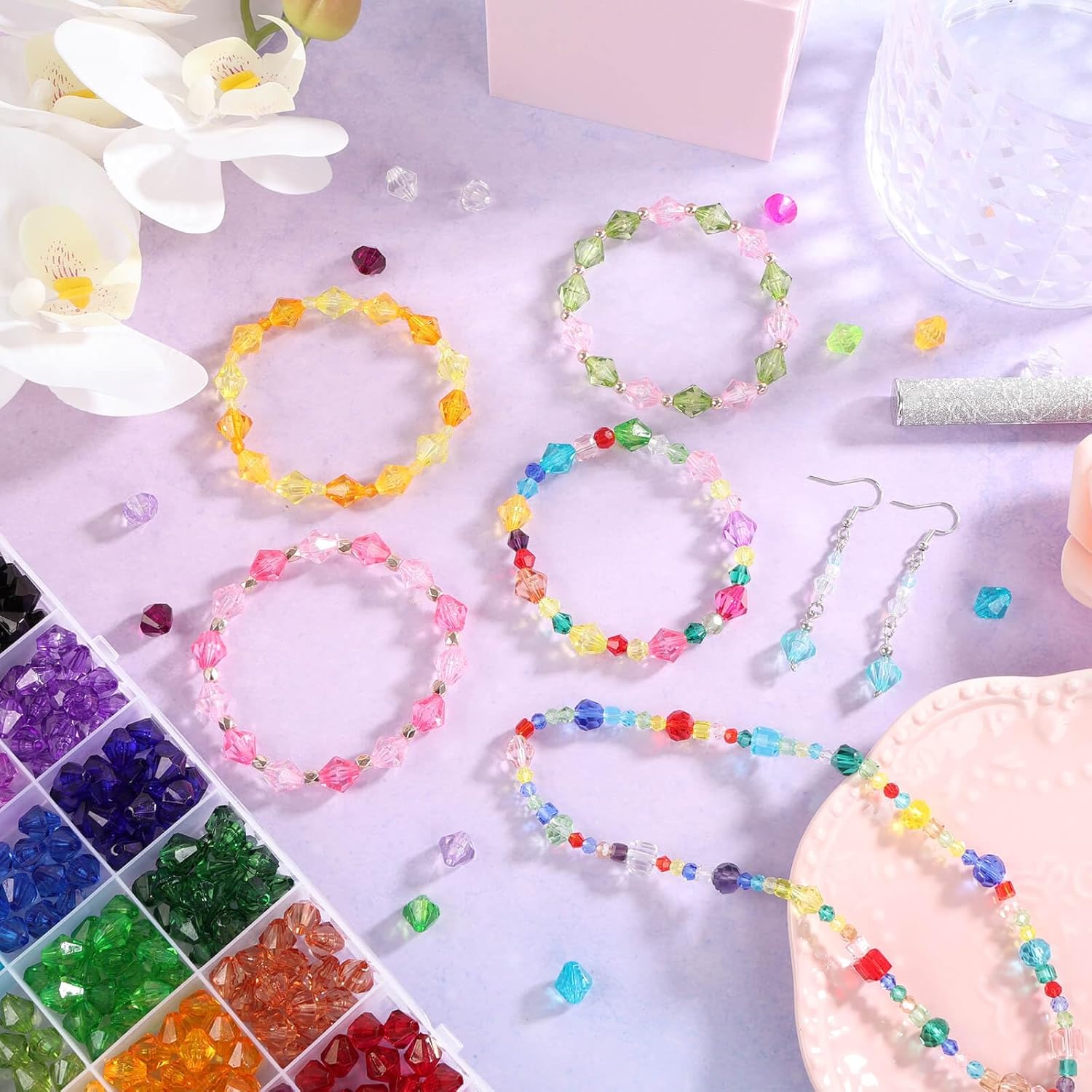 Paxcoo 560 cuentas de cristal para la fabricación de joyas, cuentas acrílicas de cristal facetadas, cuentas de gemas de bicona, joya para