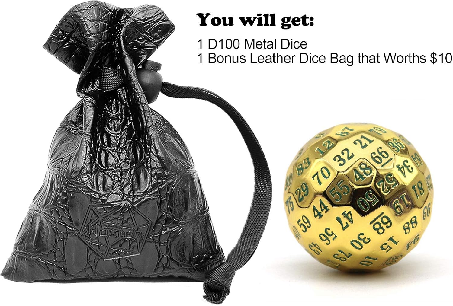 Haxtec Dados de metal D100 de 100 caras que brillan en la oscuridad Dungeons and Dragons Gift Pathfinder RPG-Gold Glowing Blue Numbers