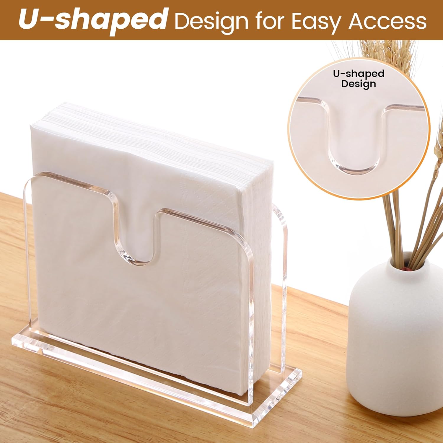 Servilletero de acrílico, soporte transparente para servilletas de cóctel para mesa, servilleteros de pie para servilletas de papel, servilletero de