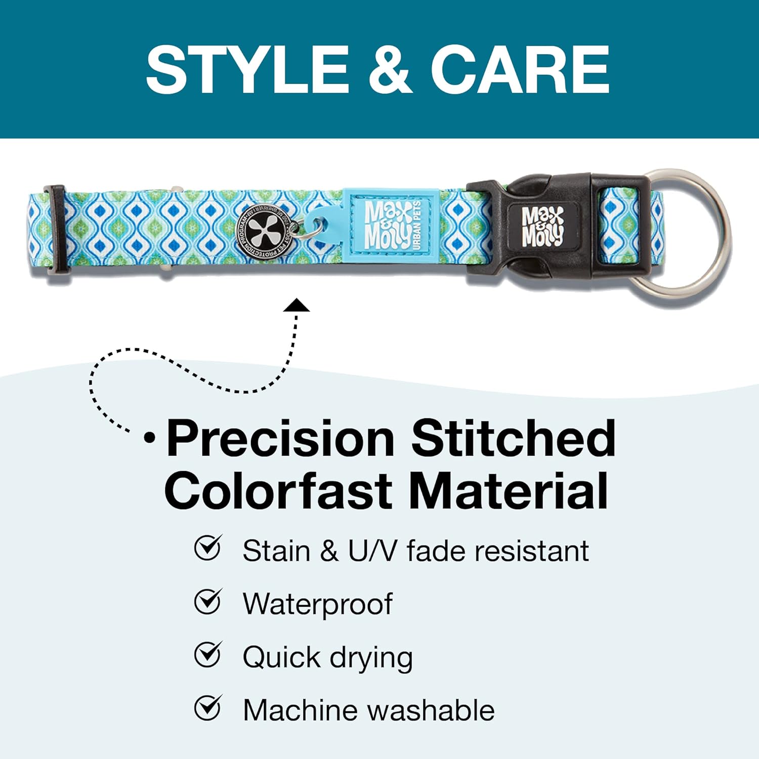 Max & Molly – Collar de neopreno acolchado suave con etiqueta de seguridad QR para mascotas, duradero, impermeable, antiolor, lavable a máquina,