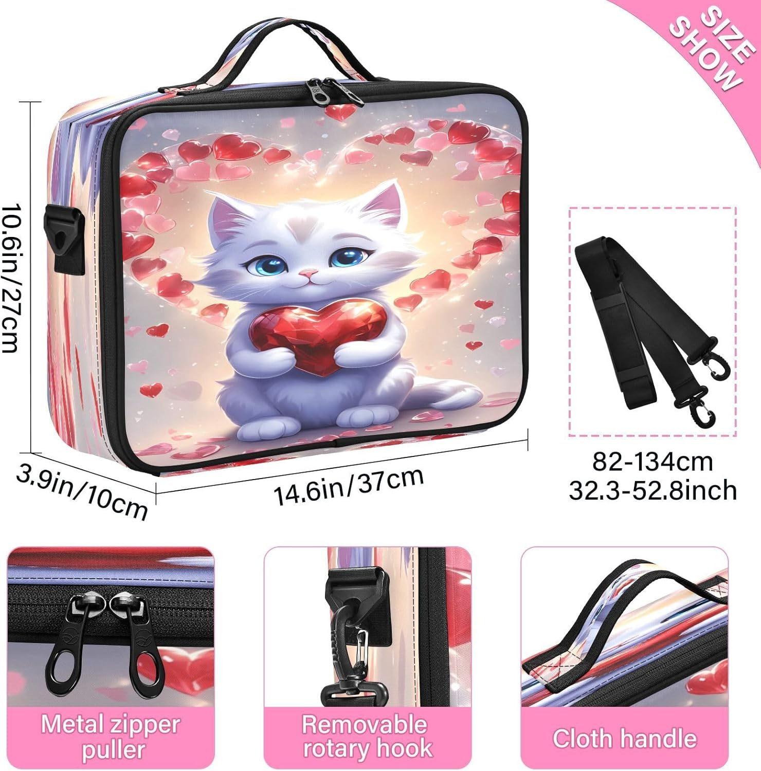 Happy Valentine’s Day Cute Cat zip cosmetic bag make up bag travelling make up bag organizator makeup bag for purse cosmetiquera de viaje para
