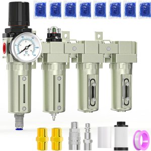 MEANLIN Sistema de secado de aire de 4 etapas de grado industrial NPT de 12 pulgada, drenaje automático, filtro de coalescencia, filtro de MEANLIN Sistema de secado de aire de 4 etapas de grado industrial NPT de 12 pulgada, drenaje automático, filtro de coalescencia, filtro de