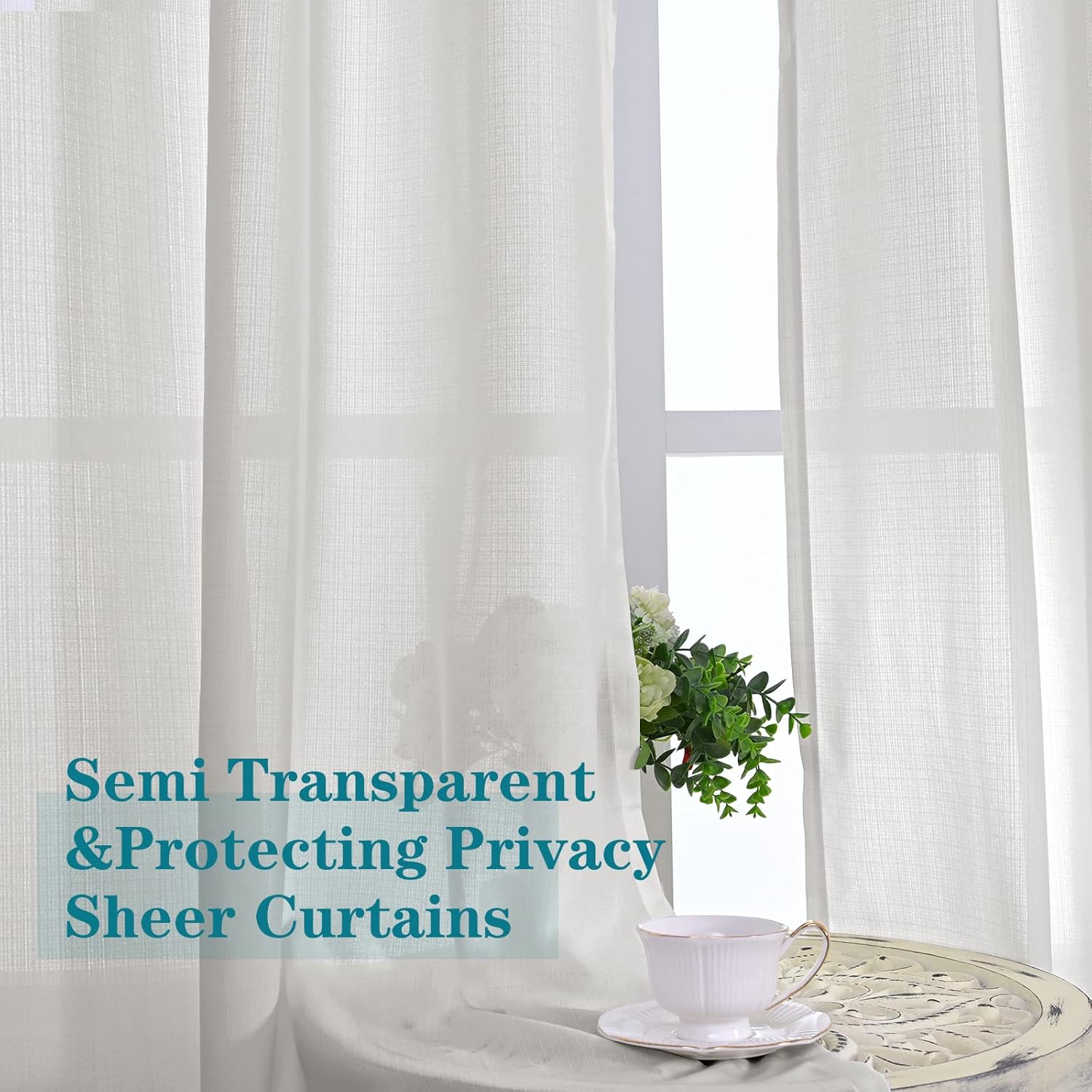 BGment Cortinas semitraslúcidas con aspecto de lino para dormitorio, con ojales, filtrantes de luz, cortinas de privacidad con textura casual para